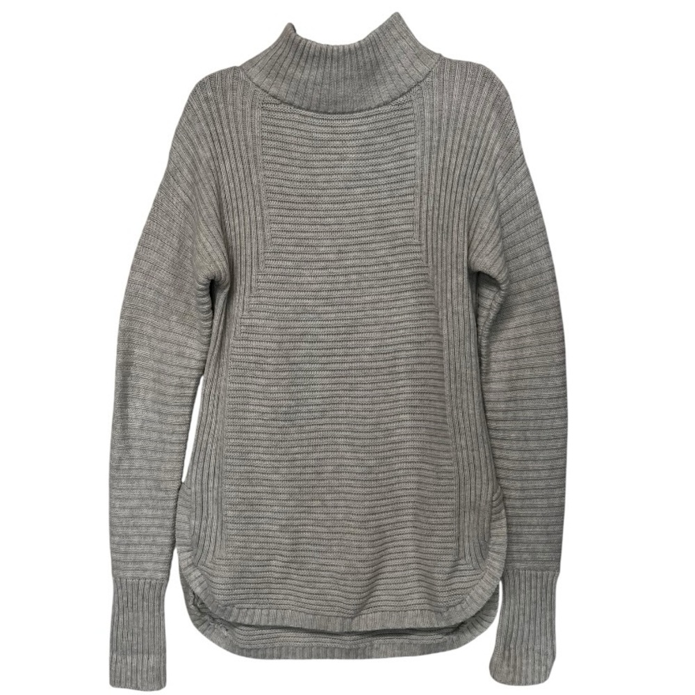 Akini | Light Grey Ribbed Pullover Sweater Scoop Hem Mock Neck Cotton Blend S